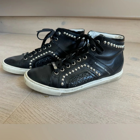 Alessandro Dell'Acqua black leather high top sneakers  size 37.5 - Picture 10 of 12